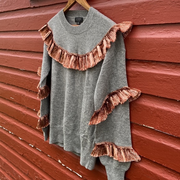 J. Crew Grey Cashmere Sweater with Lamé Fringe Women's Size XXS - Picture 7 of 11